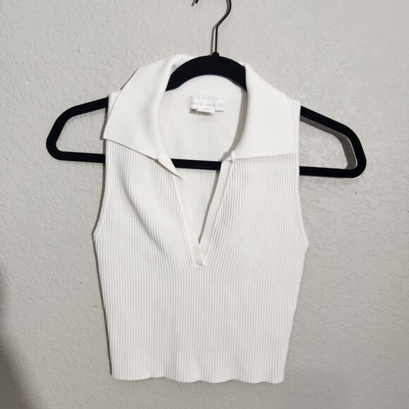 House Of Harlow Crop Top Sleeveless Ribbed Knit Collared Small  White - Picture 1 of 12